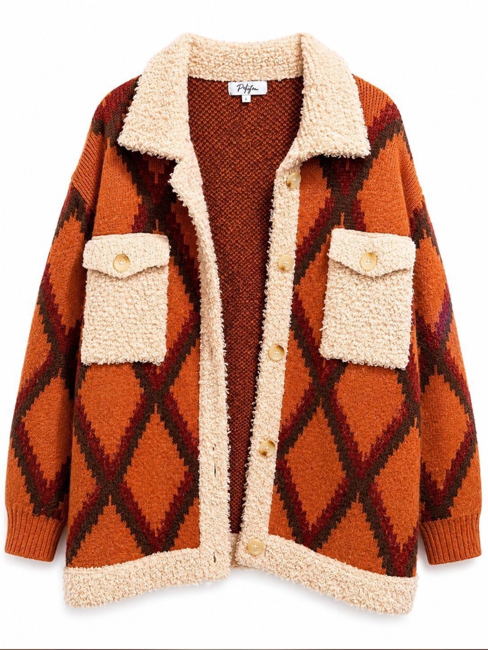 Polagram Orange & Brown Diamond Sherpa-Trim Jacket